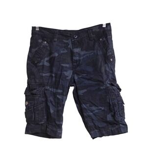 XRay Jeans Mens Navy Blue Camo Cargo Shorts Tactical Utility Multi Pocket Sz 32